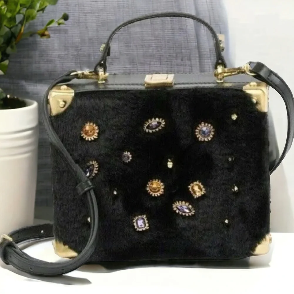 Sam Edelman Carressa Faux Fur Shoulder / Crossbody Bag with Jewels